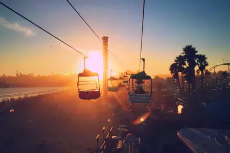 Santa Cruz boardwalk at sunset.