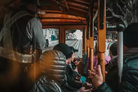 View from inside a cable car. 