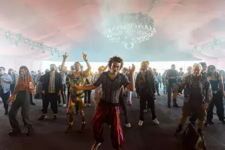 Festival attendees dance at the Portola Music Festival