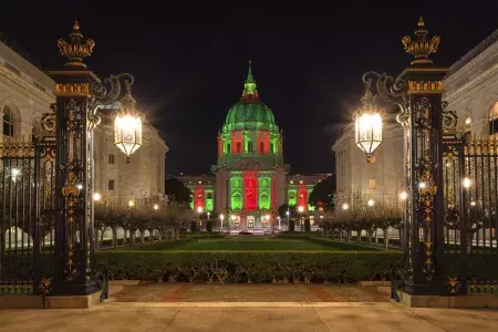 San Francisco City Hall lit for the holidays.