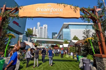 Meeting attendees at Dreamforce National Park at Moscone Center in San Francisco.