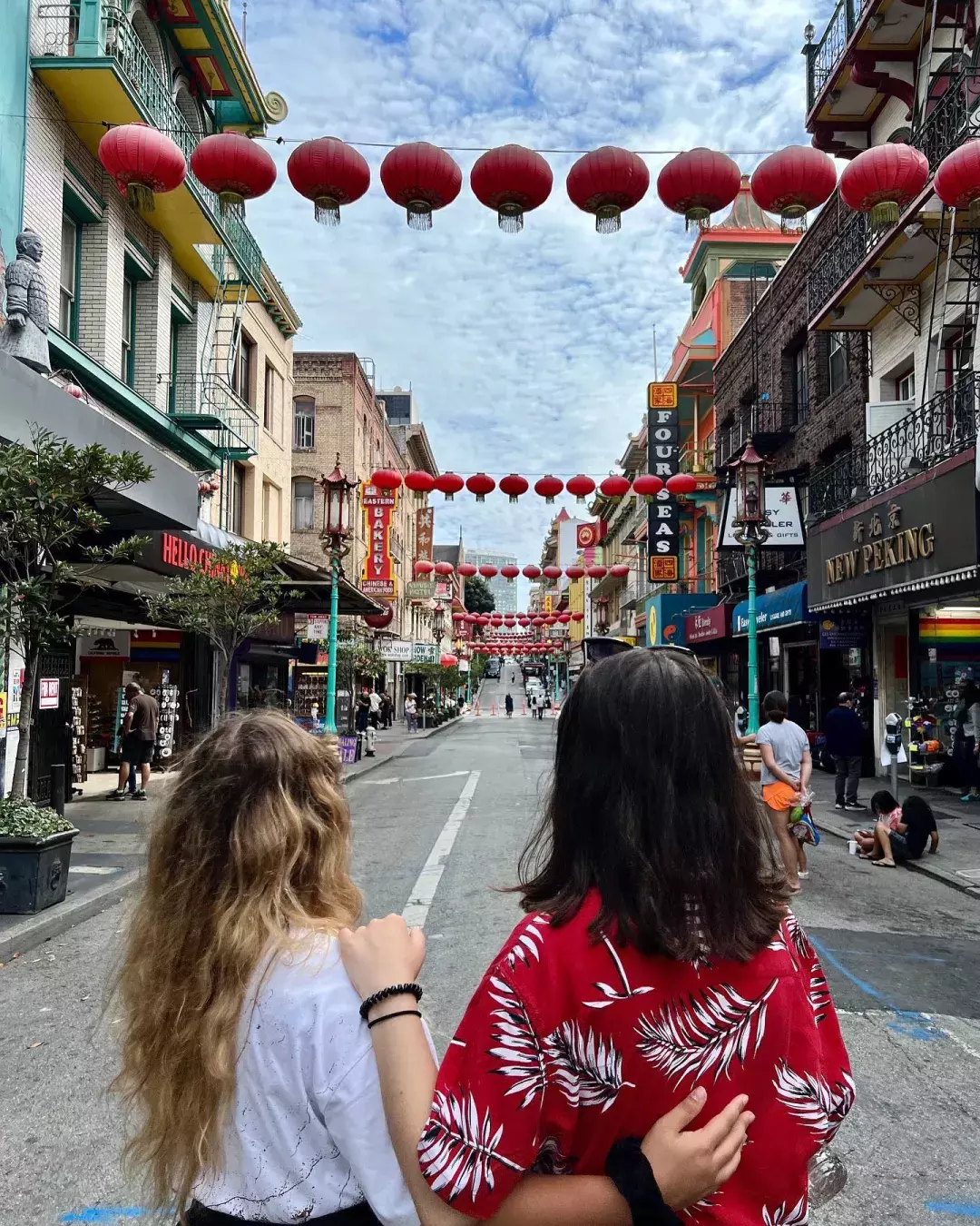 Ladies looking down Grant Street in Chinatown