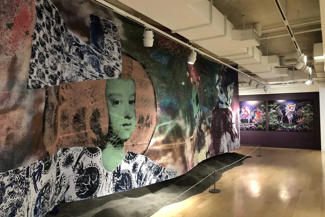 A large-scale mural is on view in an exhibit room of the Museum of the African Diaspora. San Francisco, California.