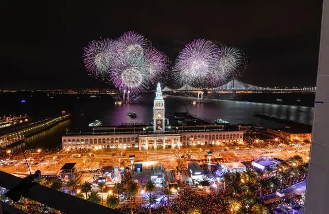 Embarcadero fireworks celebration for Super Bowl 50