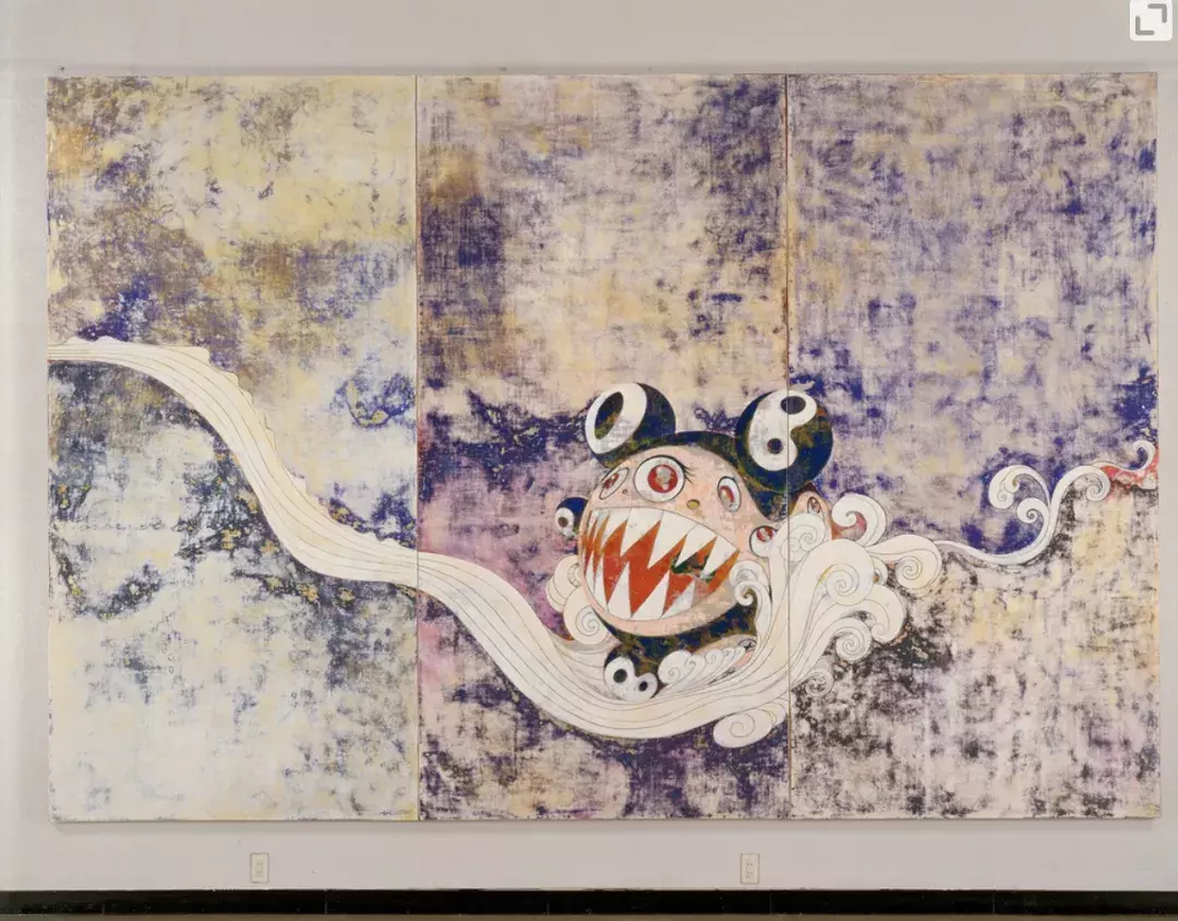 Takashi Murkami painting of a monster sitting on a cloud