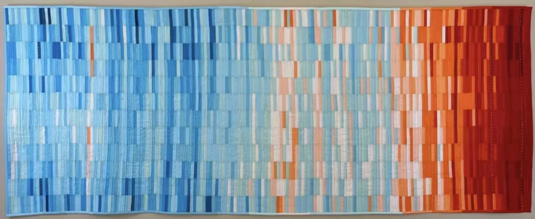 Image of red and blue woven artwork by Lorraine Woodruff-Long