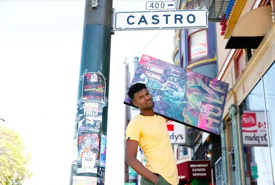 Artist Serge Gay Jr. visits the Castro neighborhood.