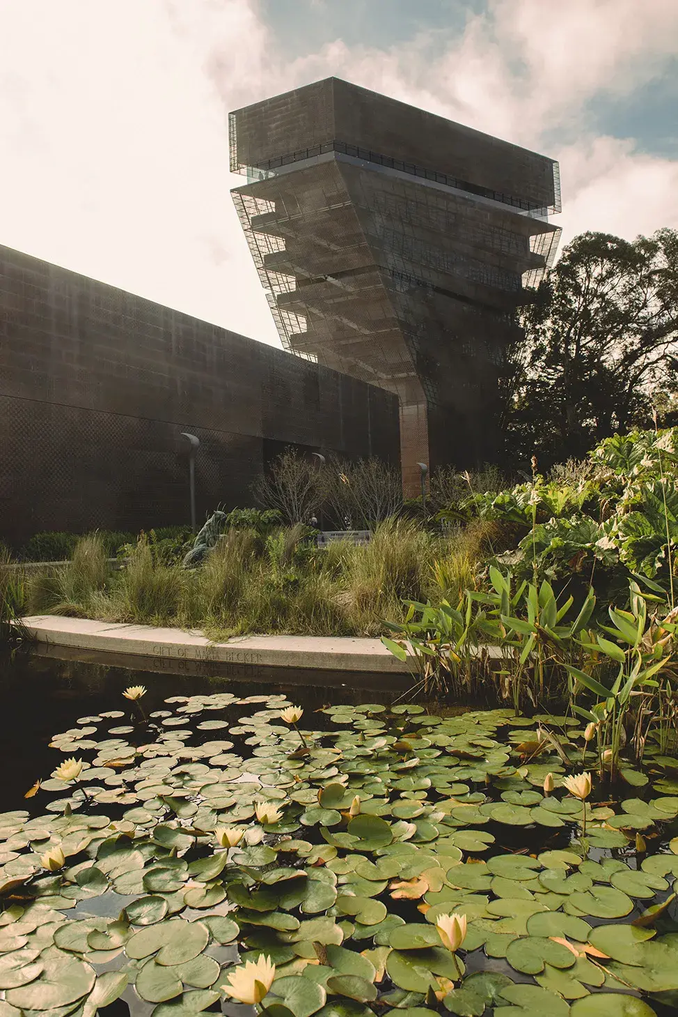 Outside the de Young Museum and pond