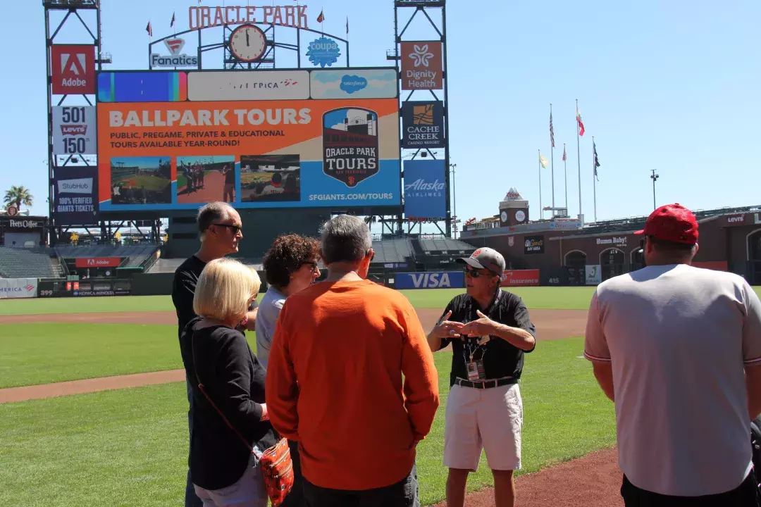 Visitors are taken on a tour of Oracle Park.