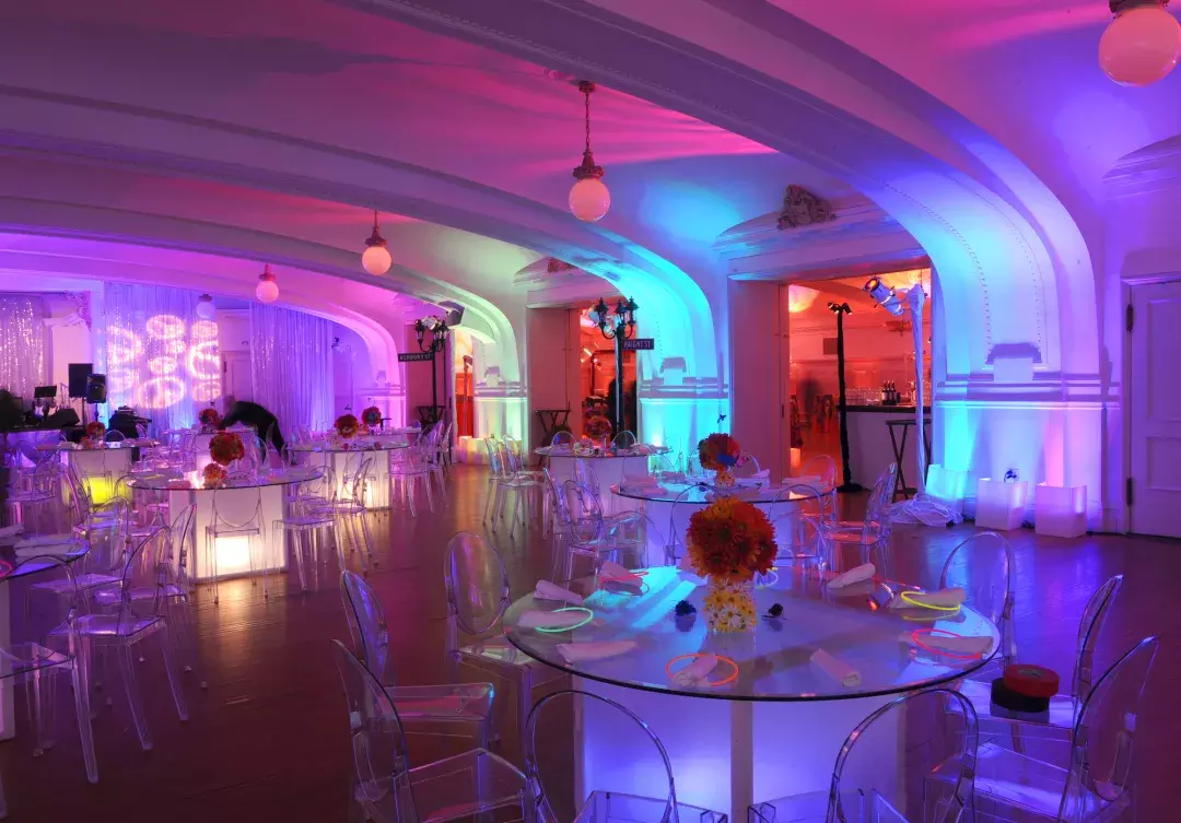 The Regency Center's Social Hall is set up for a party.