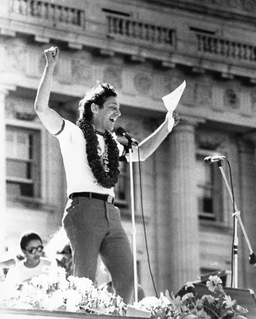 Harvey Milk in front of city hall