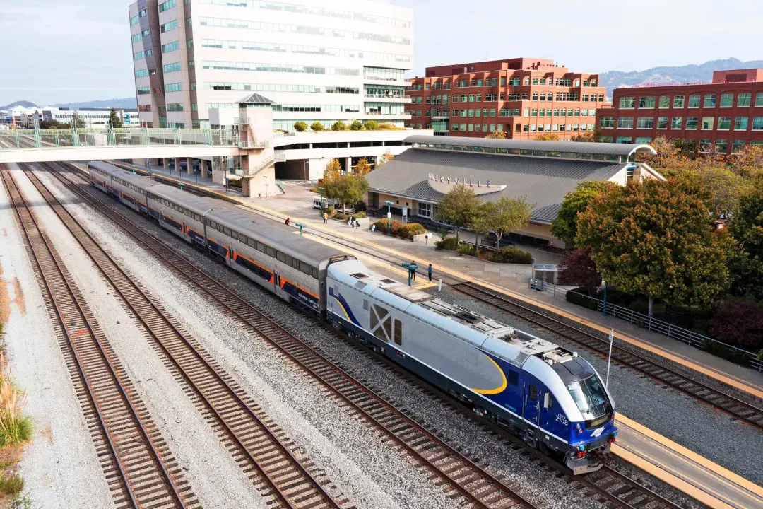 The Capitol Corridor train at Emeryville station.