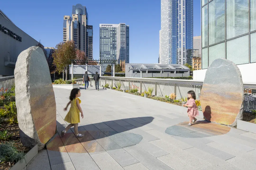 Split Boulder flanking walkway at Moscone Center