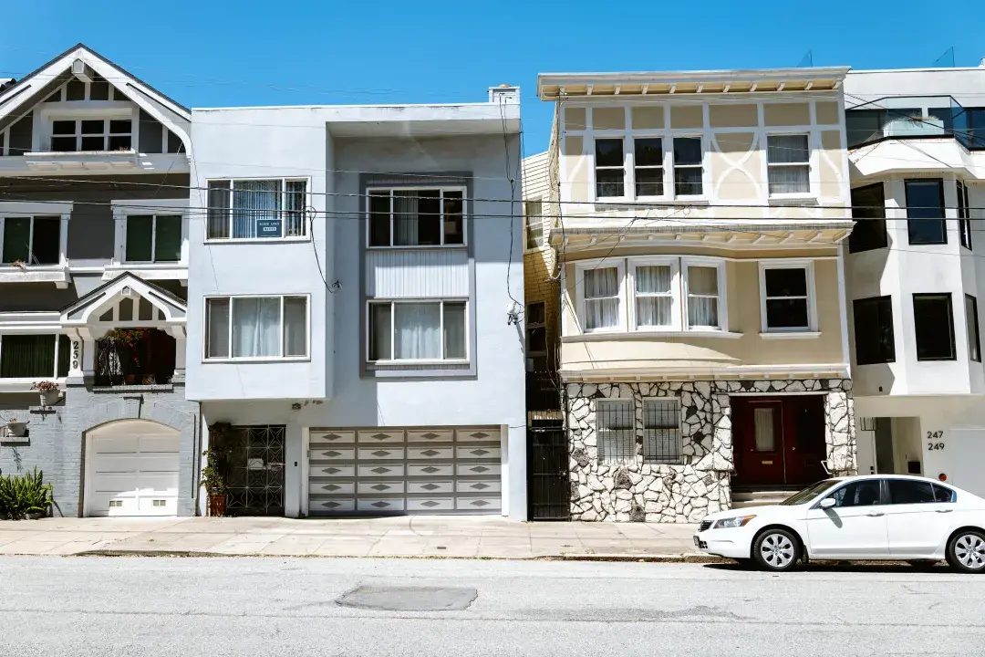 A variety of architecturally distinct homes, side by side, in San Francisco's Richmond District.