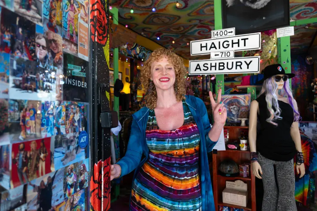 Sunshine Powers at the entrance of Love On Haight