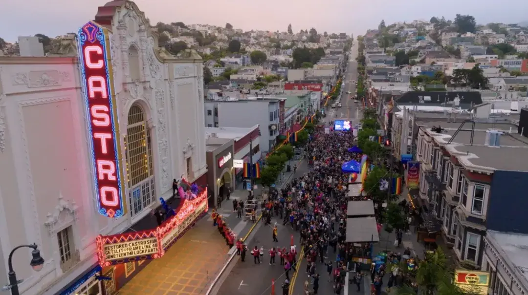 Crowd gathering outside Castro Theater