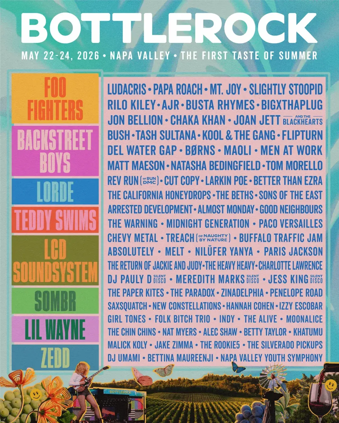 Bottlerock's 2026 line-up of artists.