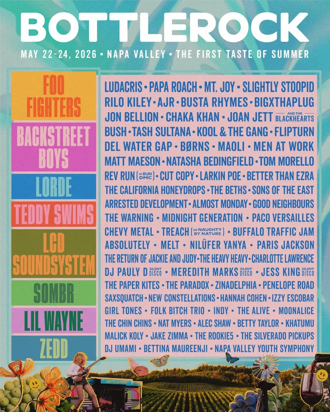 Bottlerock's 2026 line-up of artists.