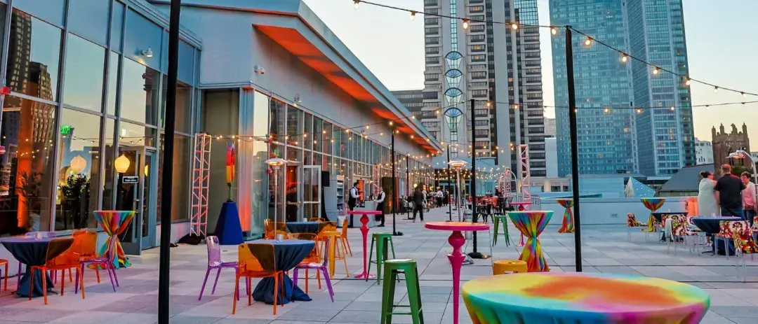 An outdoor event held on a beautiful night in San Francisco.