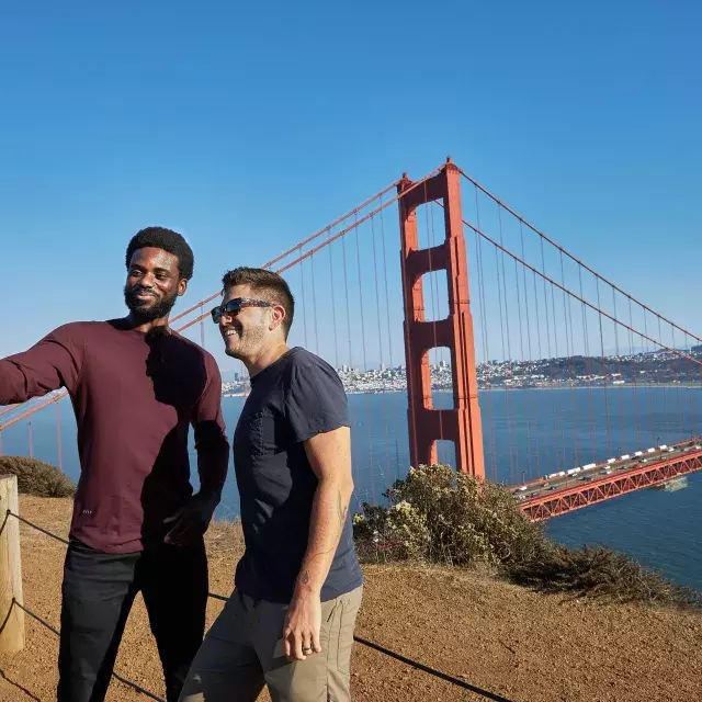 Taking selfies at the Golden Gate Bridge