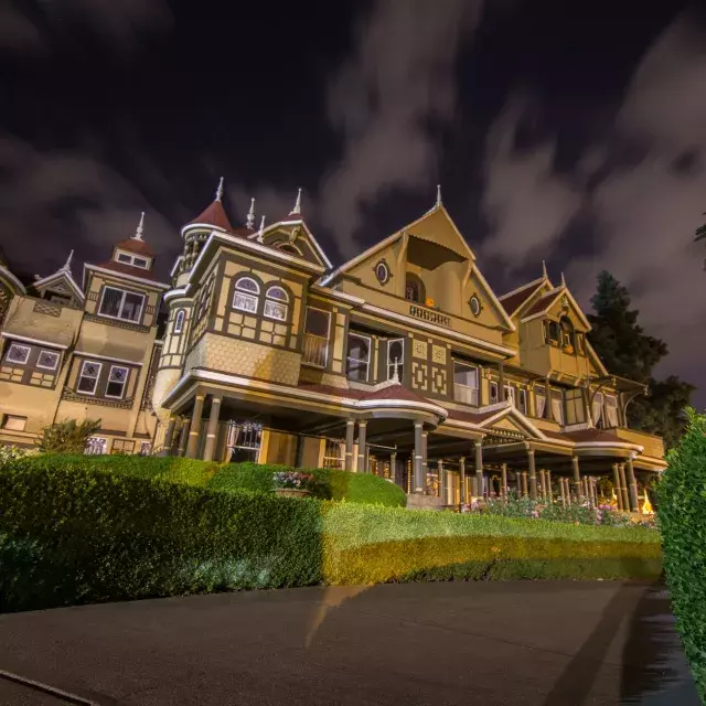 Winchester Mystery House at night