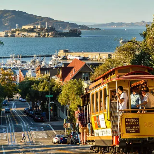 Cable cars in downtown San Francisco