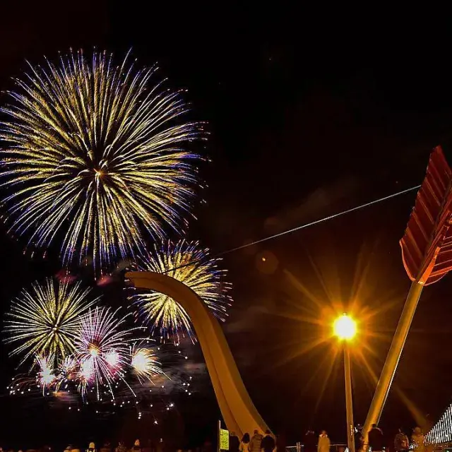Fireworks light up the San Francisco skies with Cupid's Span in the foreground.