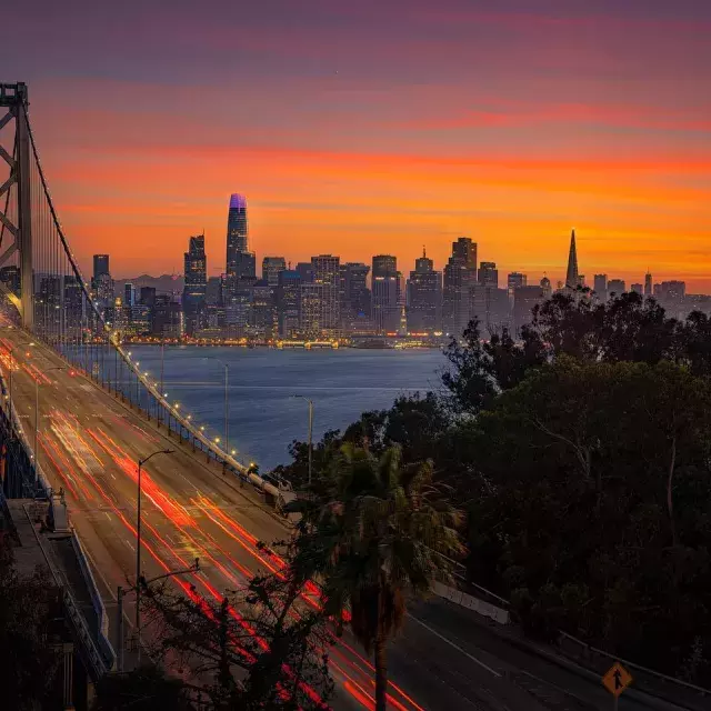 Sunset looking out over the Bay Brigde towards the SF skyline