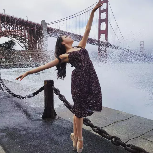 Ballerina in front of the Golden Gate Bridge