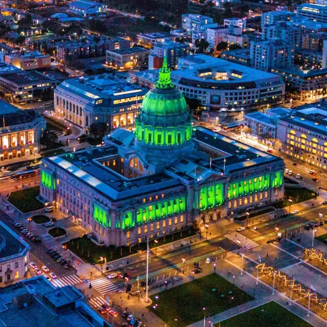 City Hall lit up for St. Patrick's Day