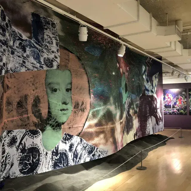 A large-scale mural is on view in an exhibit room of the Museum of the African Diaspora. San Francisco, California.