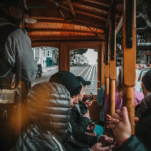 View from inside a cable car. 