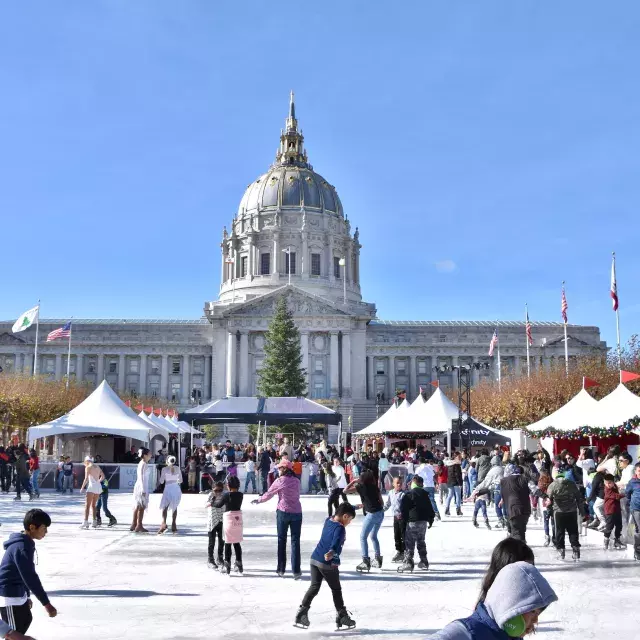 Skaters take to the ice at one of San Francisco's seasonal rinks.