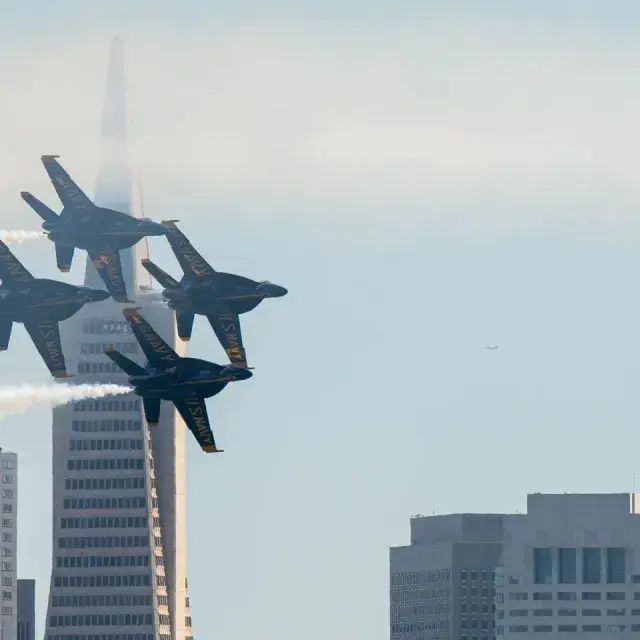Blue Angel planes flying by the Trans America Pyramid