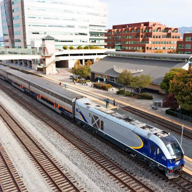 The Capitol Corridor train at Emeryville station.