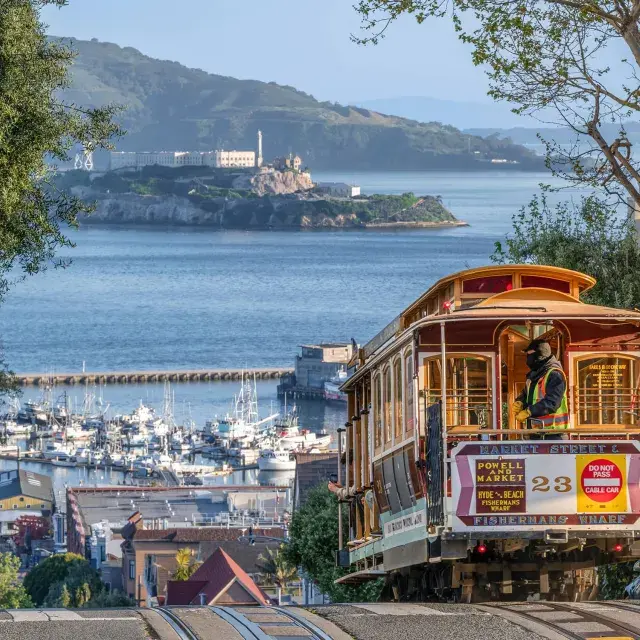 Cable Car with Alcatraz in the Background